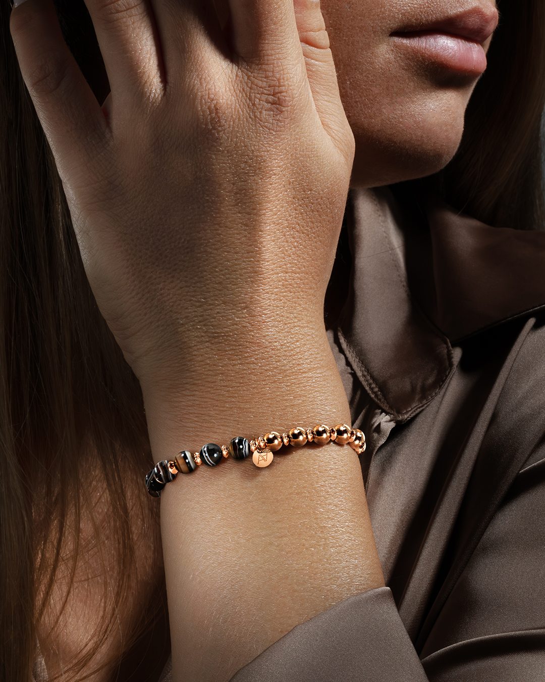 Armband Gestreifter schwarzer Achat Ostunia