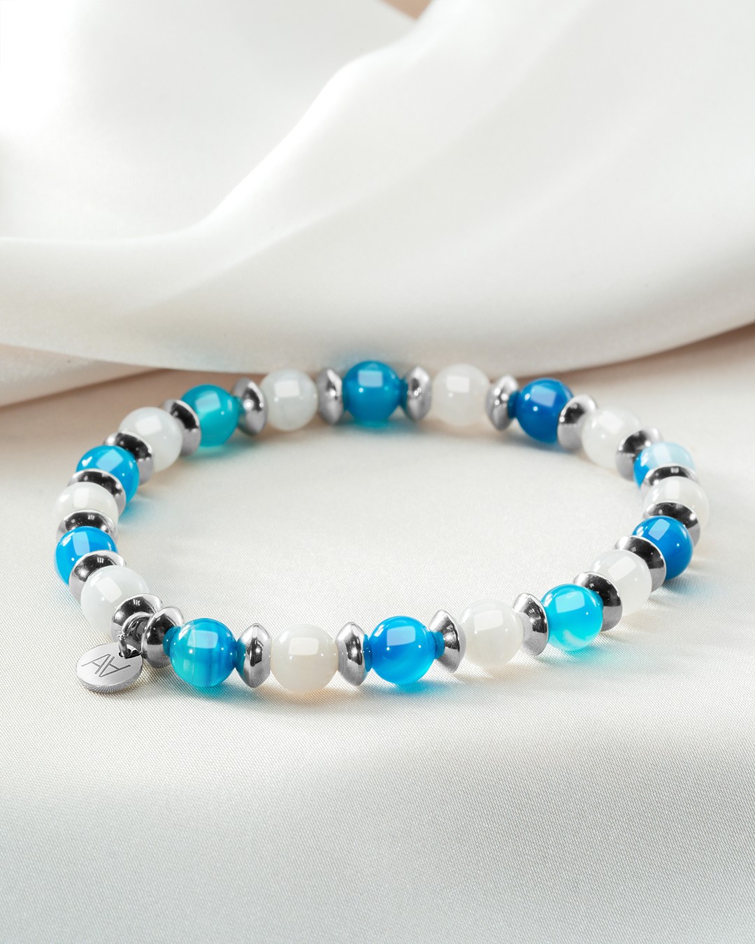 Packshot Armband Mondstein und Blauer AchatEmotionale Beruhigung