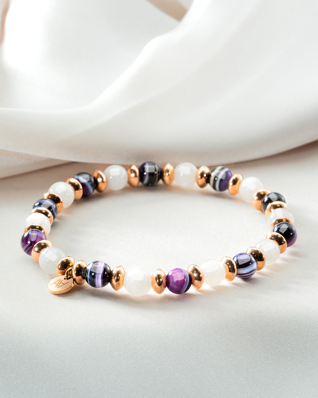 Packshot Armband violetten Achat und MondsteinEmotionale Gelassenheit