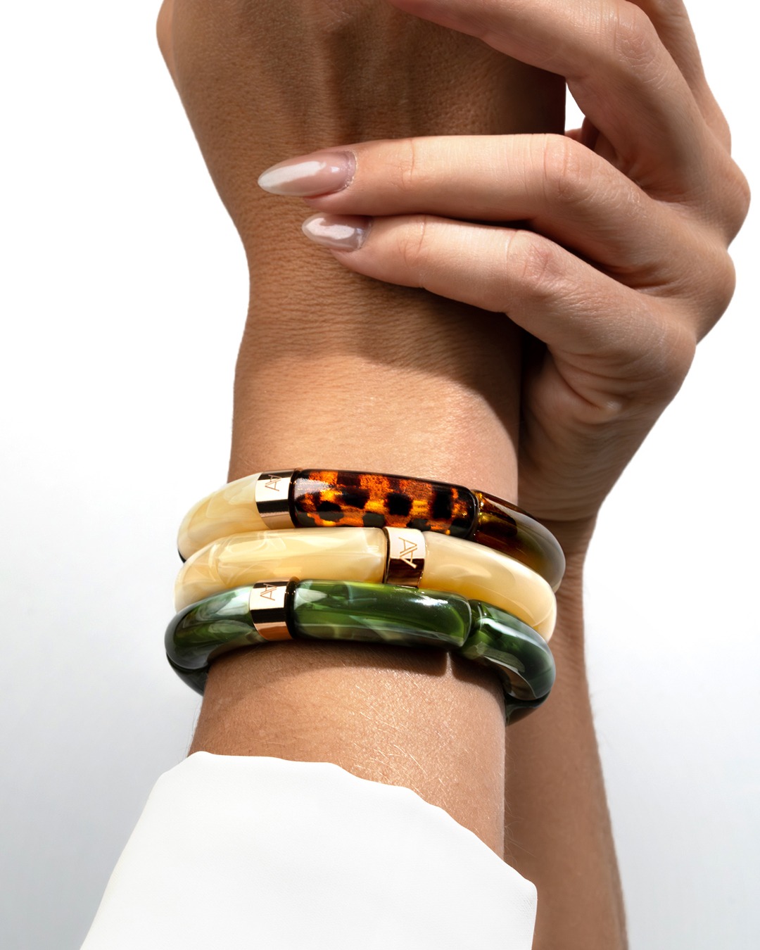 Armband Herbstlichter Leopard, marmoriertes Beige und Petrolbraun Bova